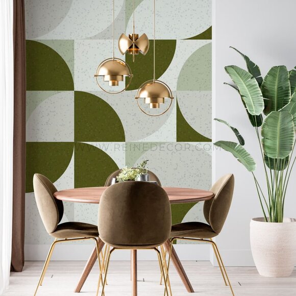 Geometric Rounded Corner Squares Wallpaper in Green | Modern Abstract Wall Art | - Picture 1 of 9